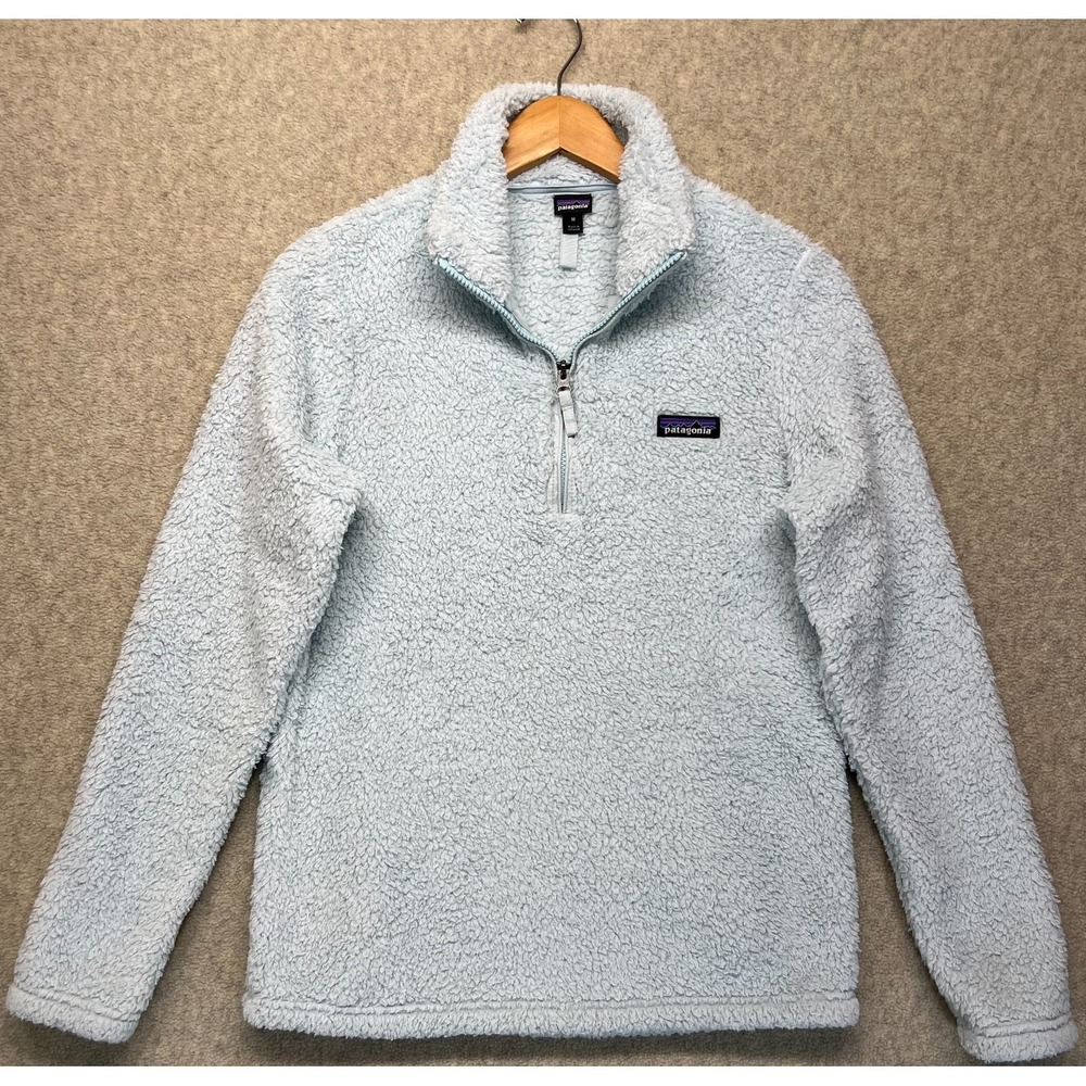 Patagonia Mens Los Gatos 1/4 Zip Fleece Pullover Sweatshirt Light Blue Fuzzy M